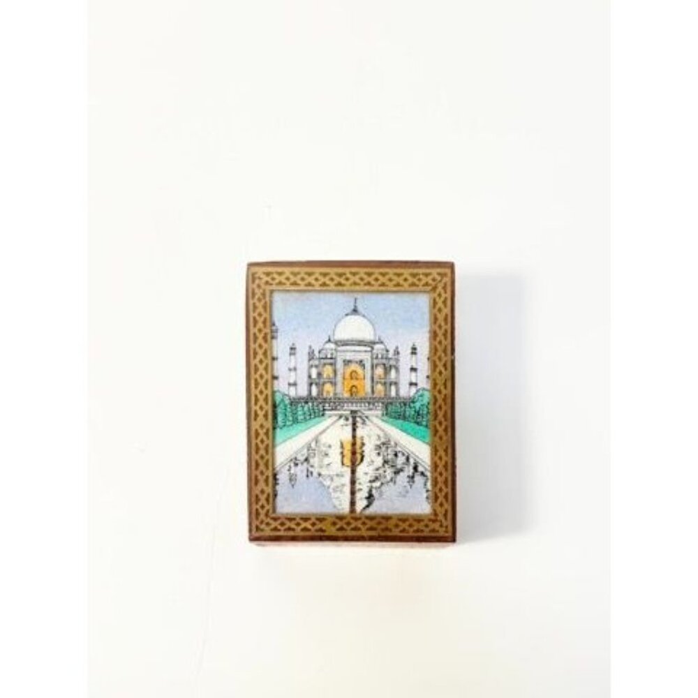 Inlay Wood Trinket Ring Souvenir Box Taj Mahal Wooden Sand Art Agra Traditional - Picture 2 of 16